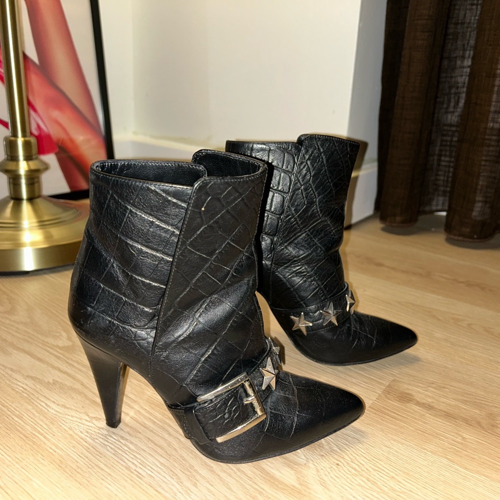 Black Just Cavalli Croc-Embossed Ankle Boots size 35